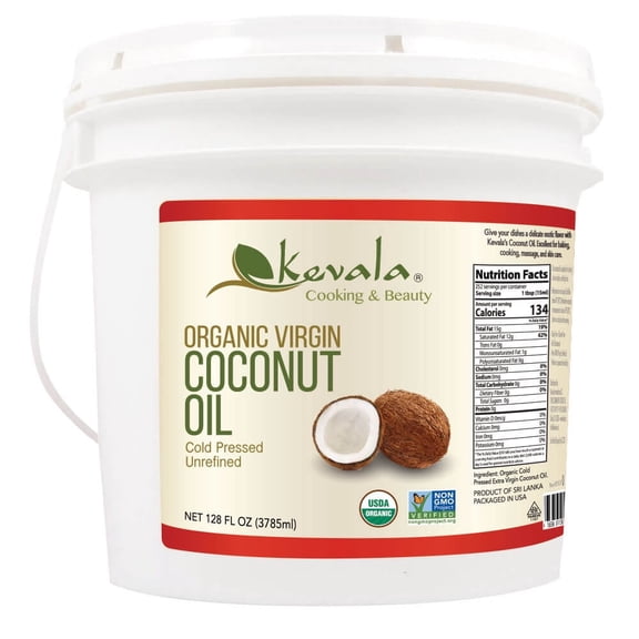 Kevala Organic Coconut Oil, 8 lb, Cooking, Skincare, Unrefined, Non-GMO