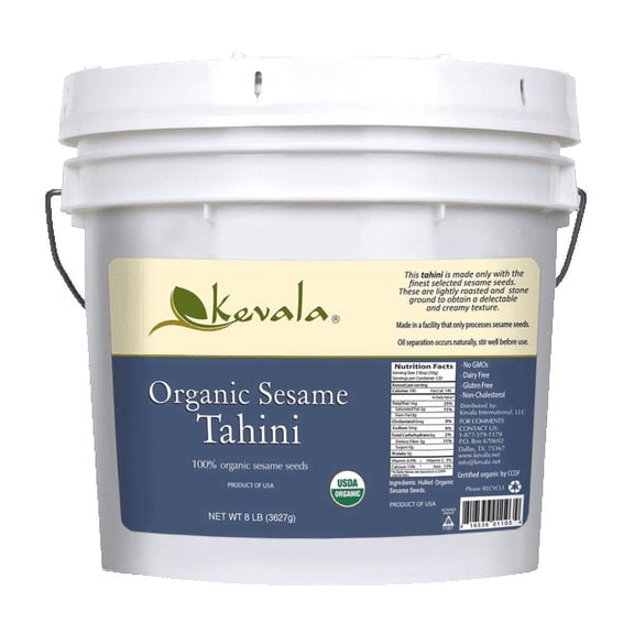 Kevala Organic Sesame Tahini, 8 lb, Gluten Free Hummus Base, For Vegan Snacks