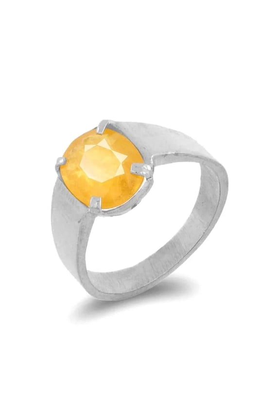 Certified Natural Yellow Sapphire (Pukhraj) 4.00-11.00 Ct 925 Silver Astrology Ring – Rashi Ratan Jewelry for Men & Women, Gift for Dad