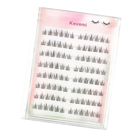 Kevemi Artificial eyelashes,Long Individual Lashes Mixed Tray Faux Mink Lash Clusters Extensions, Black