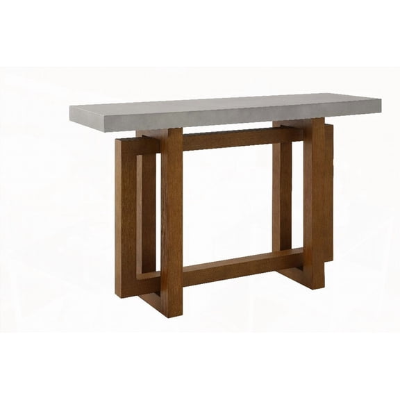 Keven Sofa Table with Faux Concrete Top and Walnut Finish