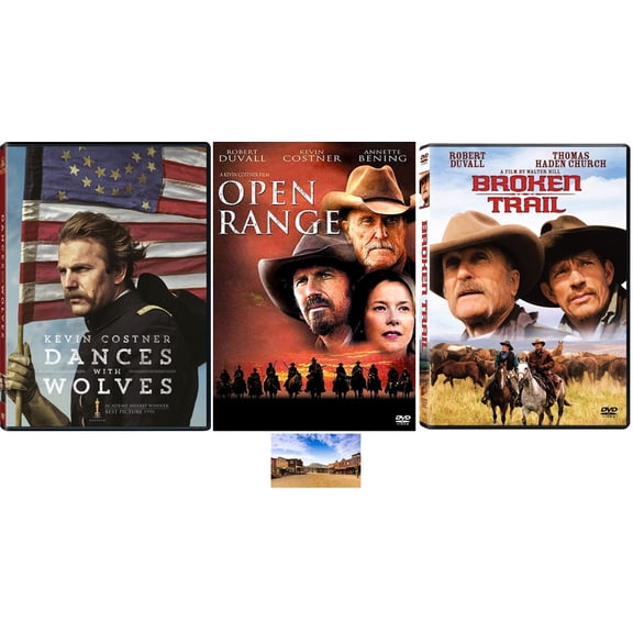 Kevin Costner Robert Duvall Western Triple Feature Dances With Wolves, Broken Trail & Open Range 3 DVD Set Incudes Western Art Card