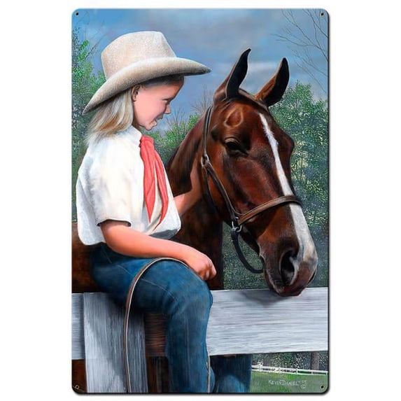 Kevin Daniel Art KDA154 24 x 36 in. Girl With Her Horse Satin Metal Sign