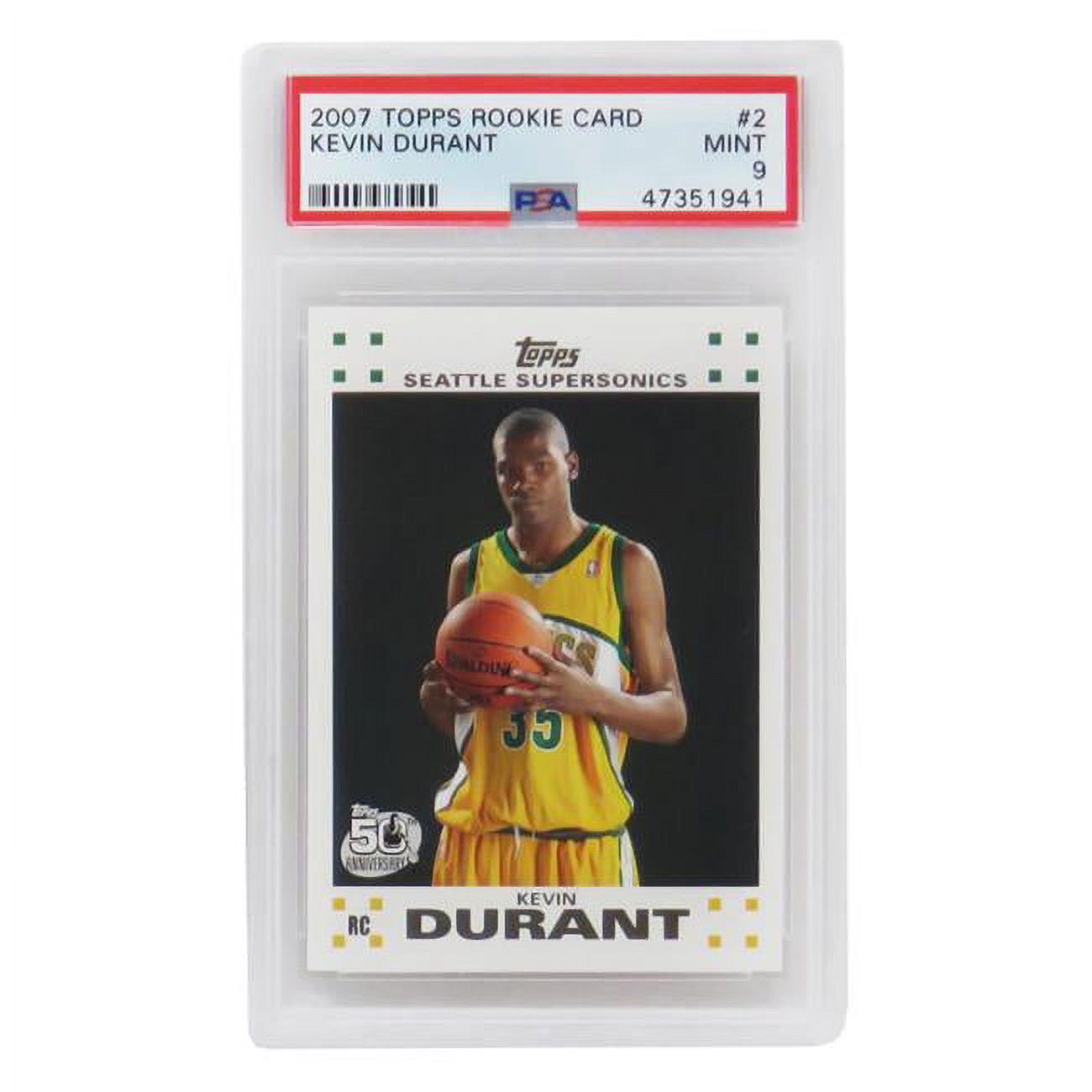 Kevin Durant Seattle Supersonics 2007 Topps Basketball No.2 RC 