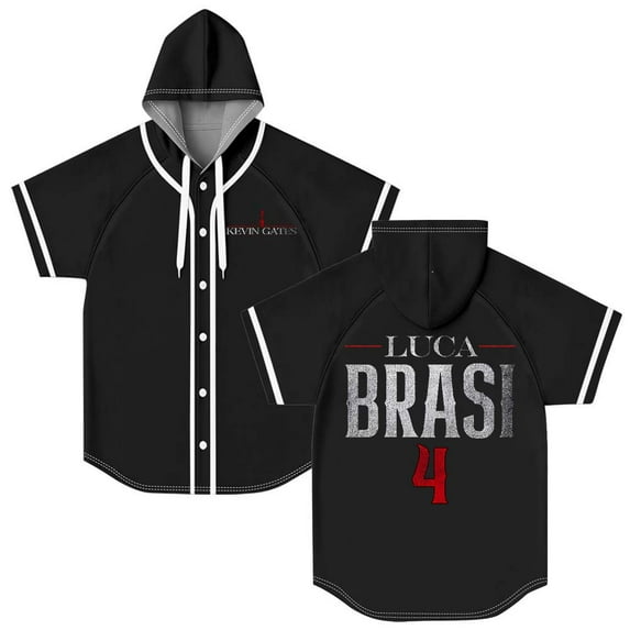 Kevin Gates Luca Brasi 4 Logo Hooded Baseball Jersey Short Sleeve Shirt Women Men Crewneck Tee