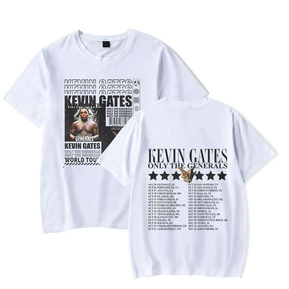 Kevin Gates Rap Shirt Only The Generals Tour 2023 Concert Shirt Merch Popular Print Round Unisex Trendy Casual Short Sleeve Top