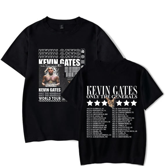 Kevin Gates Rap Shirt Only The Generals Tour 2023 Concert Shirt Merch Popular Print Round Unisex Trendy Casual Short Sleeve Top