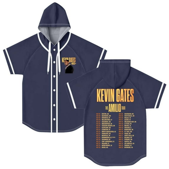 Kevin Gates The Amilio Tour 2025 Merch Hooded Baseball Jersey Short Sleeve Shirt Women Men Crewneck Tee
