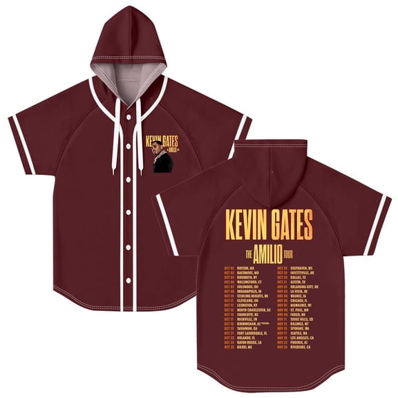 Kevin Gates The Amilio Tour 2025 Merch Hooded Baseball Jersey Short Sleeve Shirt Women Men Crewneck Tee