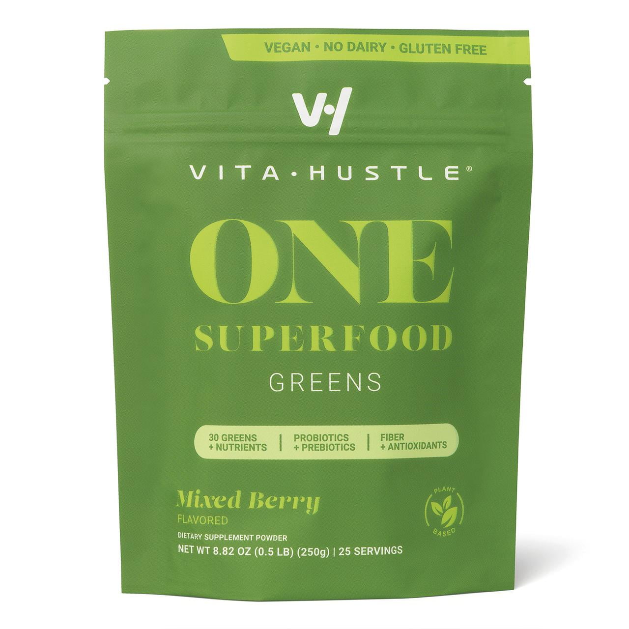 VitaHustle One Superfood Greens Powder, Probiotics, Mixed Berry, 25