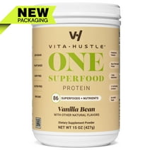 Kevin Hart's VitaHustle One Superfood Protein + Greens Shake, 20g Protein, Vanilla, New Jar, Scoop, 10 Serving