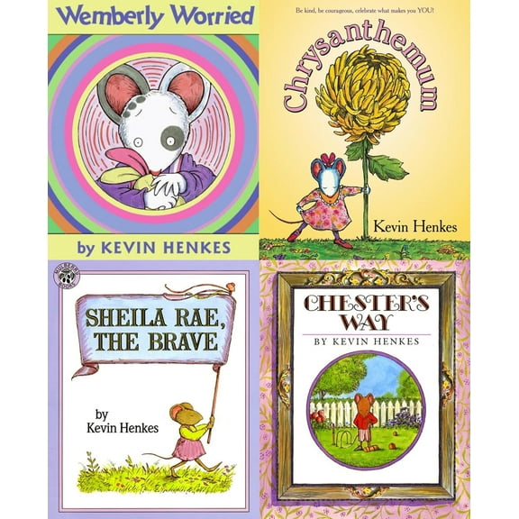 Kevin Henkes Set of 4 Paperback Picture Books (Chrysanthemum; Wembley Worried; Chester's Way; Sheila Rae, The Brave)