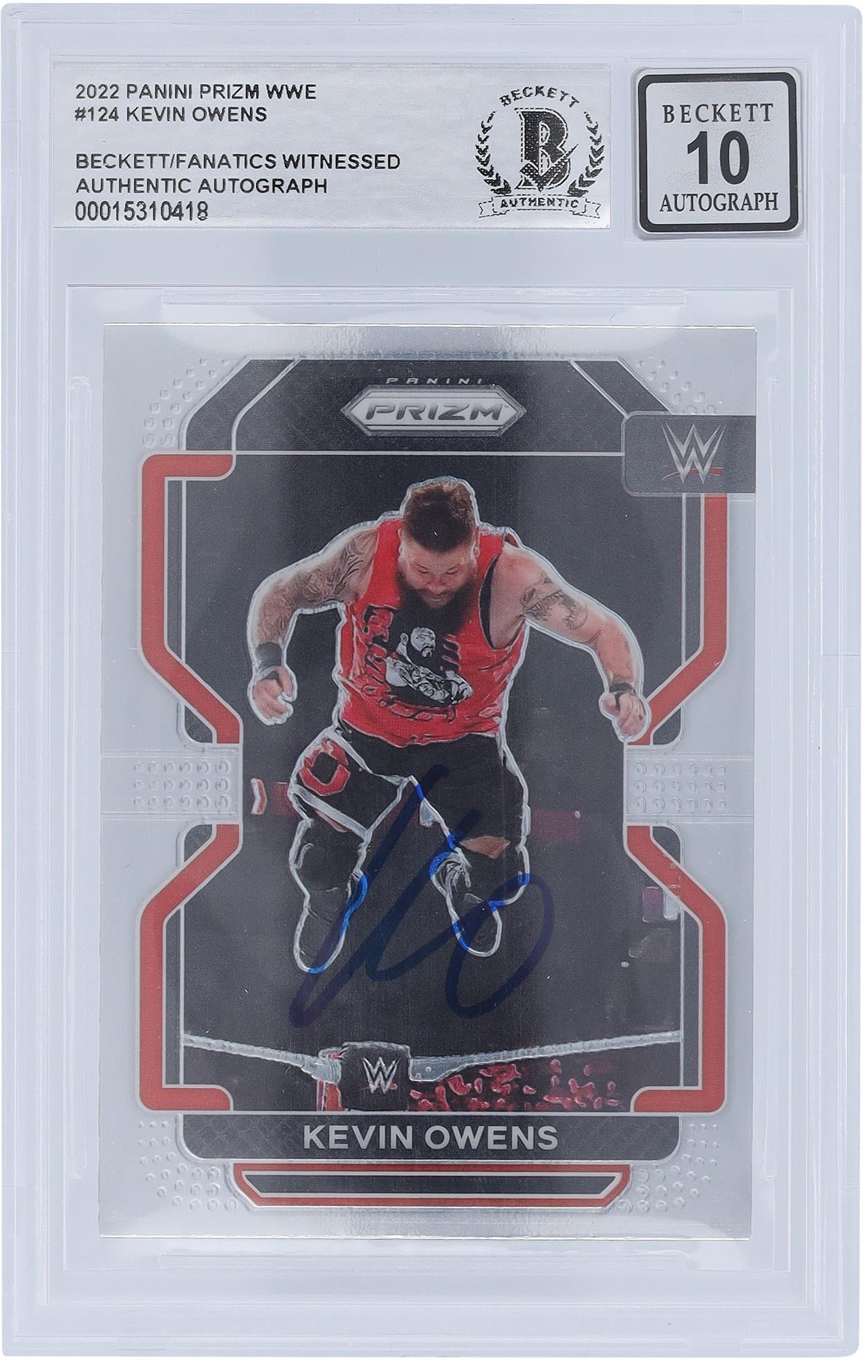 Kevin Owens WWE Autographed 2022 Panini Prizm Blue Ink #124 Beckett Fanatics Witnessed Authenticated 10 Card - Fanatics Authentic Certified