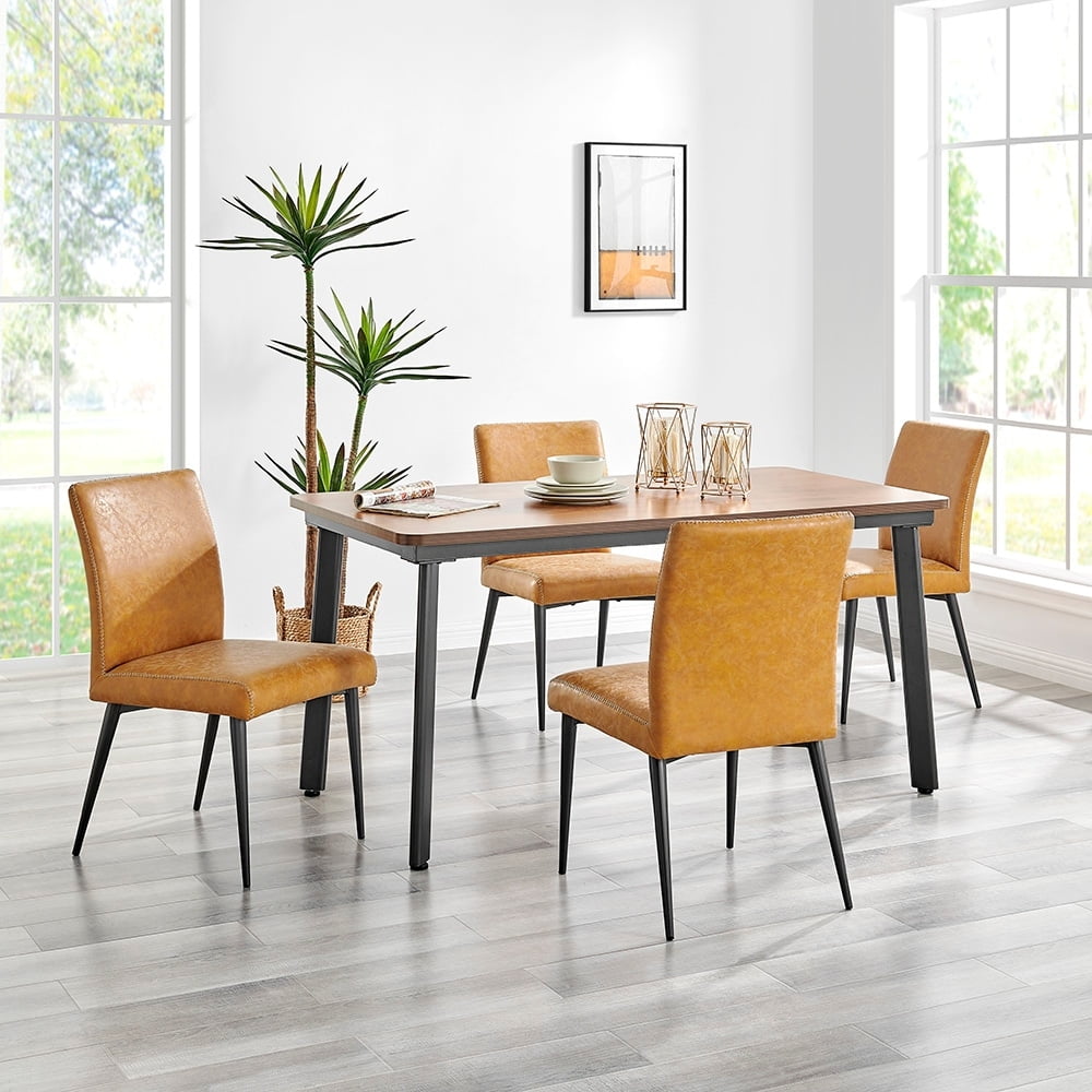 Cedar Tone Faux Leather Side Chair with Metallic Gunmetal Legs