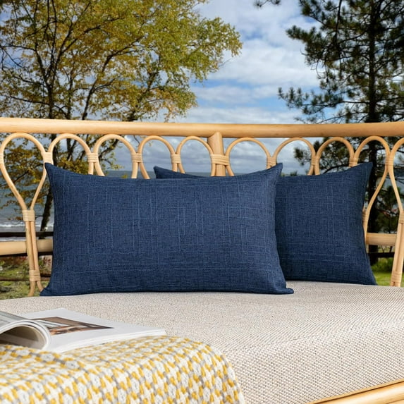 Kevin Textile Pack of 2 Decorative Outdoor Waterproof Throw Pillow Covers Checkered Pillowcases Classic Cushion Cases for Patio Couch Bench 20 x 20 Inch Blue