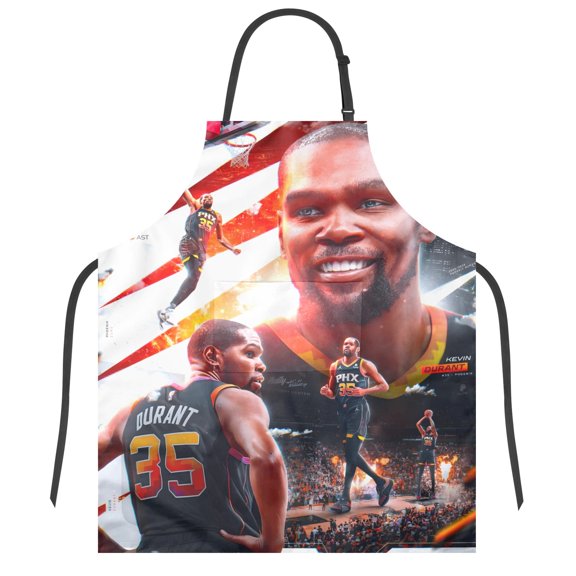 Kevin and Durant apron has an iconic print, is durable and adjustable, with none pocket for convenience. Perfect for fans,27" x 33"70*84cm