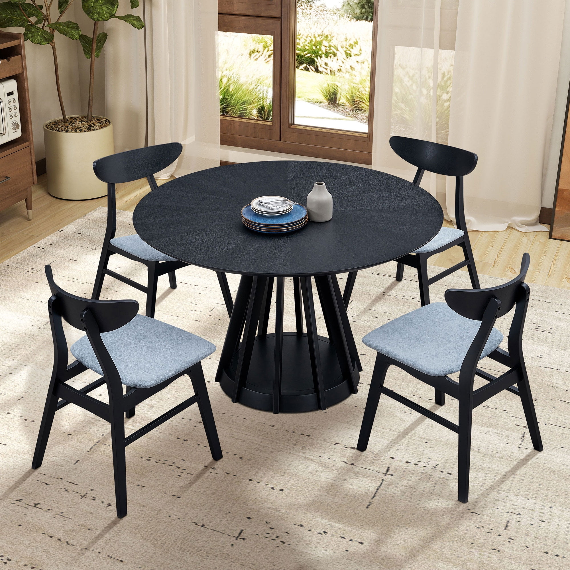 Kevinplus (1 Table+4 Chairs)Modern Dining Table Set of 5 pcs,Wooden Dining Table and Upholstered ...