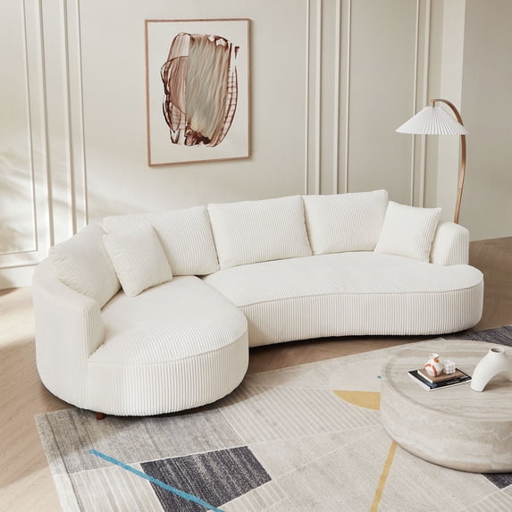 Kevinplus 122" Oversized Sectional Sofa, Modern Couch with Chaise, Comfy Sofa Couch with Left Facing Chaise, White Corduroy Sofa