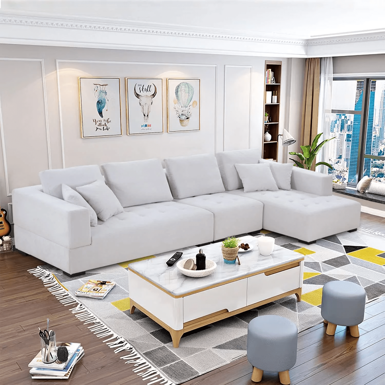 Kevinplus 134.6'' Large Sectional Sofa Couch L-Shape with Chaise Lounge ...