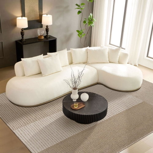 Kevinplus 134.6" Oversized L-Shaped Sectional Sofa with Ottoman and 6 Throw Pillows for Living Room, Beige(Right)