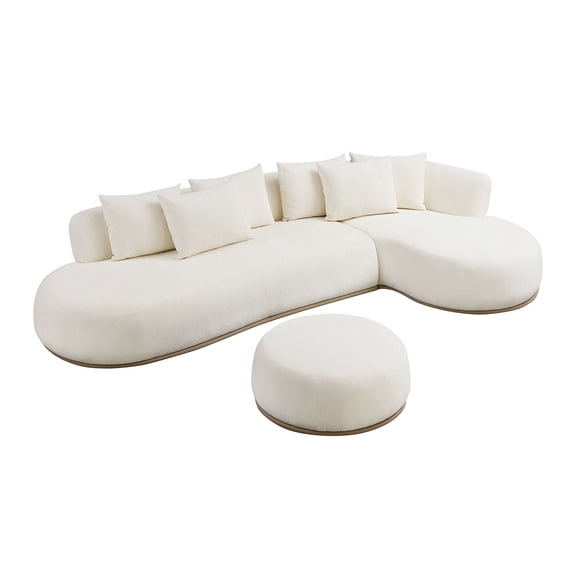 Kevinplus 135 Inch Oversized L-Shape Sectional Sofa with Ottoman Couch, Chaise Right Beige Sofa for Living Room Beige Sofa with Deep Seat for Living Room, Beige