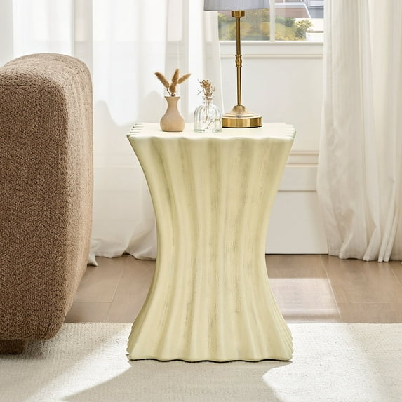 Kevinplus 15.16 inch Side Table, Fiberglass Table for Living Room, Apartment, Beige