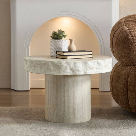 Kevinplus 24 Inch Faux MARS Textural Patterns Coffee Tables for Living Room, Apartment, No Need Assembly, Beige