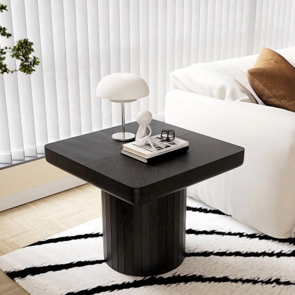 Kevinplus 24 Inch ModernEnd Table, Minimalist Square Side Table with Parquet Pattern for Living Room, Matte Black