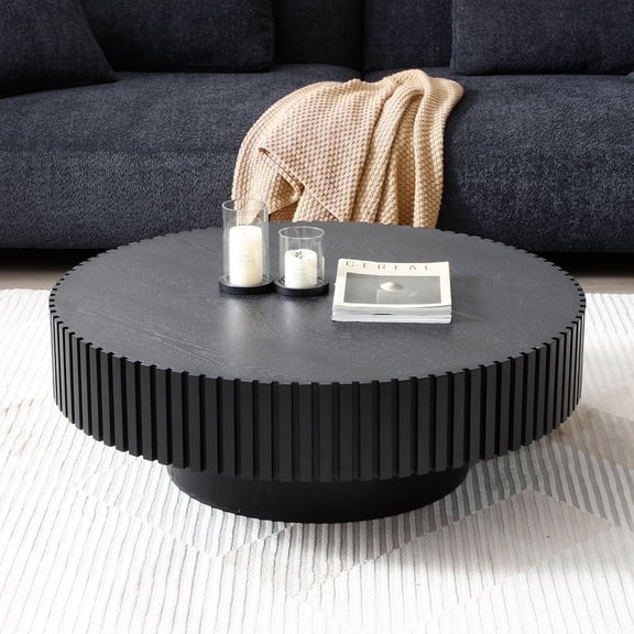 Kevinplus Round Coffee Table, Black MDF Handcrafted Tables with Pedestal for Apartment, Living Room, 31.49 inch