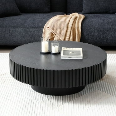 Kevinplus 31.49'' Black Round Coffee Table with Pedestal for Apartment, Living Room