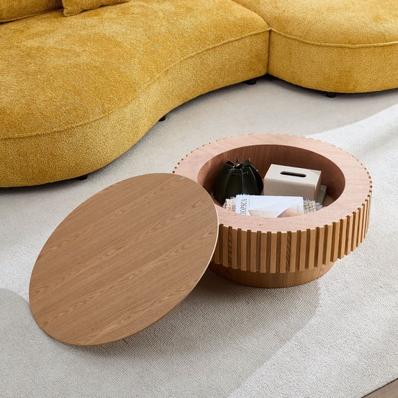Kevinplus 31.49" Round Coffee Table with Storage Small Coffee Table for Apartment, Living Room,Walnut