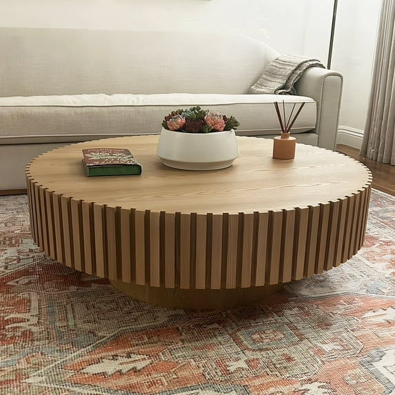 Kevinplus 31.49'' Round Coffee Table, Modern Handcraft Drum for Living Room, Apartment, Ash