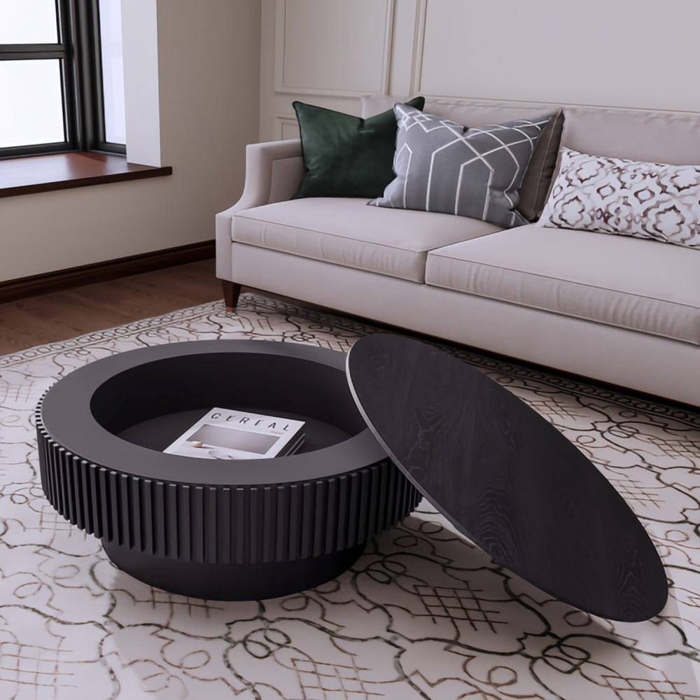 Kevinplus 31.5" Round Coffee Table with Storage Solid Wood Veneered, Modern Cea Table for Living Room, Bedroom, Apartment,Black - Walmart.com