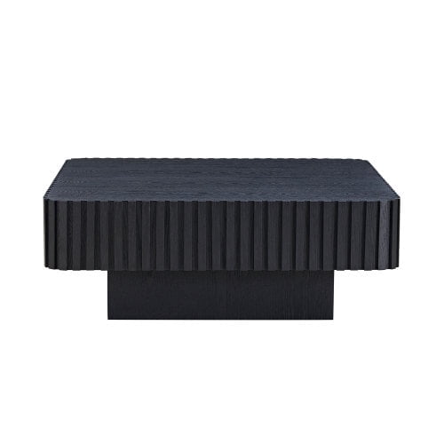 Kevinplus 35.43" Modern Square Handcraft Drum Coffee Table with Sturdy MDF Pedesta for Living Room, Black