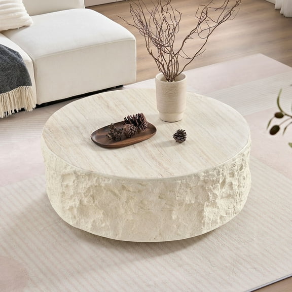 Kevinplus 35.43'' Round Center Coffee Table for Living Room, Office,Apartment, Beige