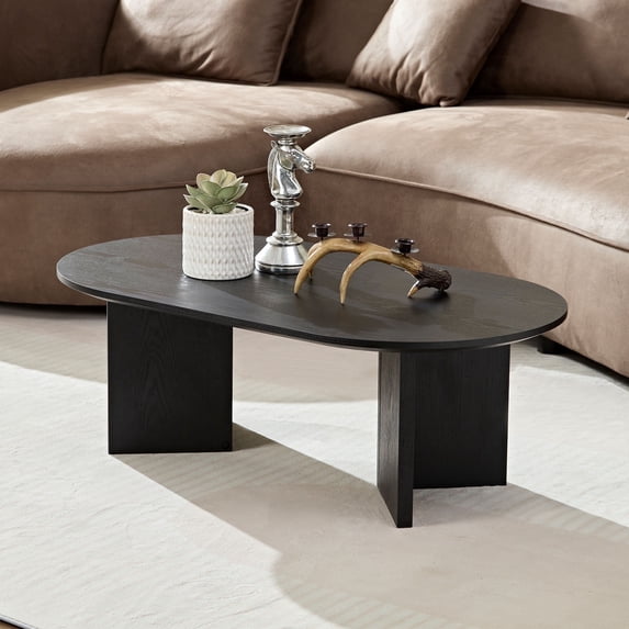 Kevinplus 39" Modern Oval Coffee Table with Sturdy Pedestal for Living Room Partment,Bedroom,Black