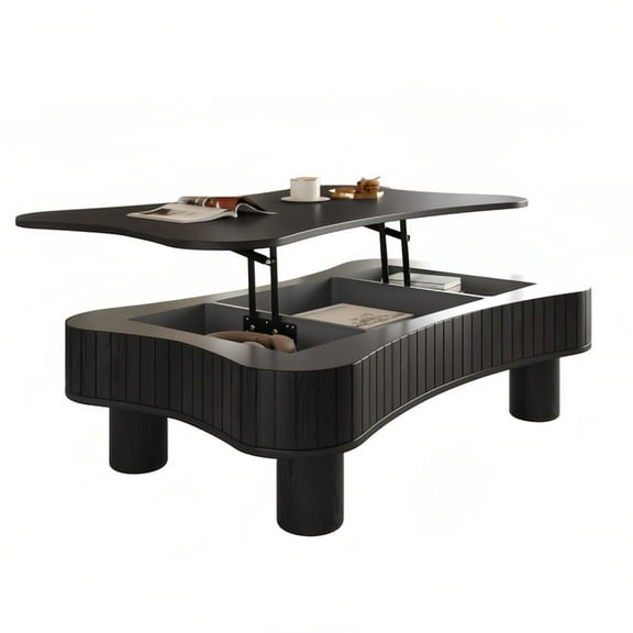 Kevinplus 42" Lift Top Coffee Table with Fluted Panel Hidden Storage for Living Room, Black