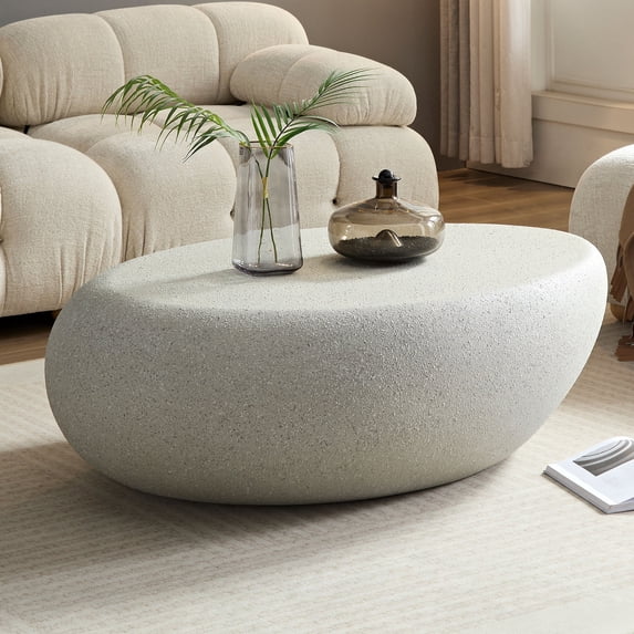Kevinplus 43.31''Fiberglass Elliptical Coffee Table for Living Room Vintage Table,Matte Rocks Table front of the Sofa, Irregular Center Table,No Need Assembly