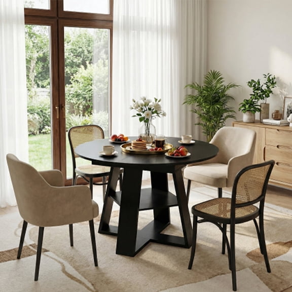 Kevinplus 43in-59in Extendable Round Dining Table for 4-8,Modern Kitchen Oval Dining Table for Kitchen Living Room,Black