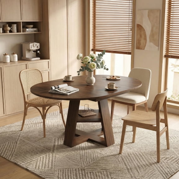 Kevinplus 43in-59in Extendable Round Dining Table for 4-8,Modern Kitchen Oval Dining Table for Kitchen Living Room,Walnut