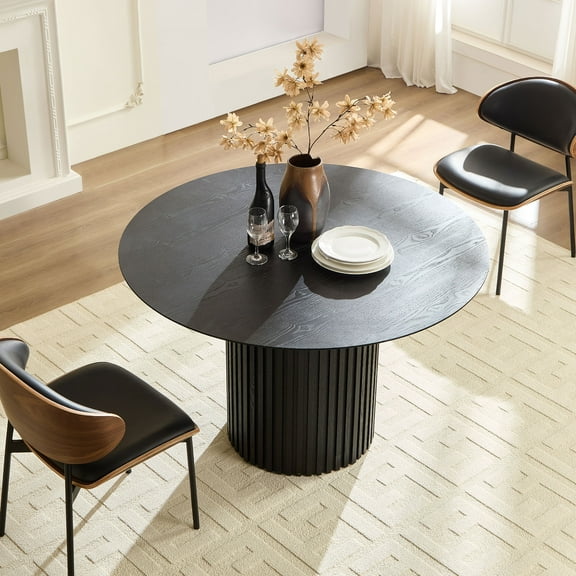 Kevinplus 46.45" MDF Dining Table for Dining Room Round Dinner Tables Mid-Century Modern Table, Black