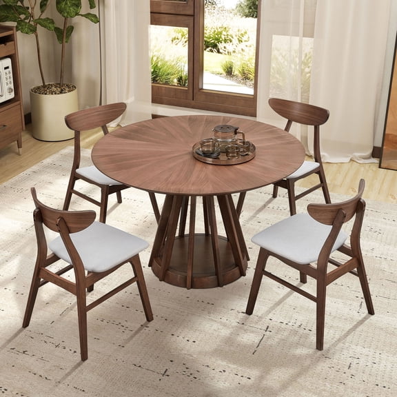 Kevinplus 47.24 Inch Saving Place Table,Wooden Dining Table for 4 Persons,Modern Design Round Kitchen Table with Sturdy Pedestal for Living Room,Apartment,Restaurant,Walnut