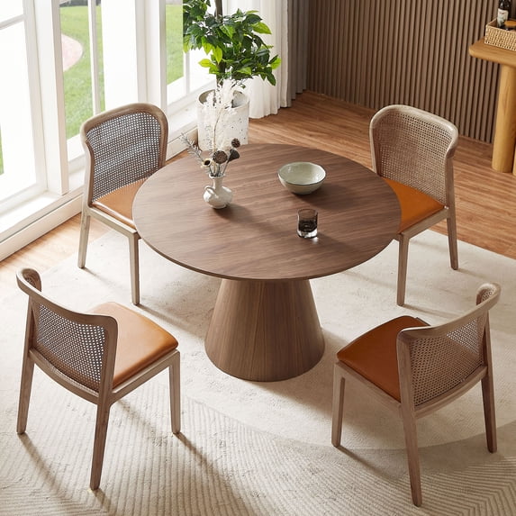 Kevinplus 47.24'' Round Modern Style MDF Wood Dining Table in Walnut Suitable for Kitchen, Living Room, Cafe, Milk Tea Shop