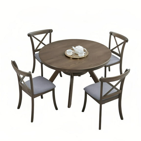 Kevinplus 47.24''Round Rubber Wood Dining Table for for Dining Room, OAK