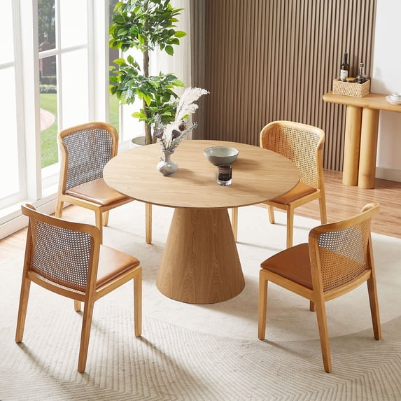 Kevinplus 47.24'' Wooden Dining Table Round Dining Table, Hardwood Solids Construction, a Oak Top Suitable for Kitchen, Living Room, Cafe ASH