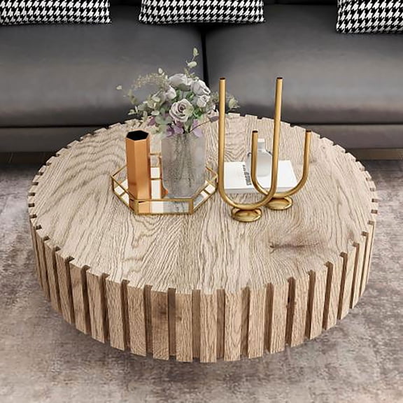 Kevinplus 31.50" Modern Flower Shaped Coffee Table with Storage for Living Room, Apartment, Office, Dark Brown