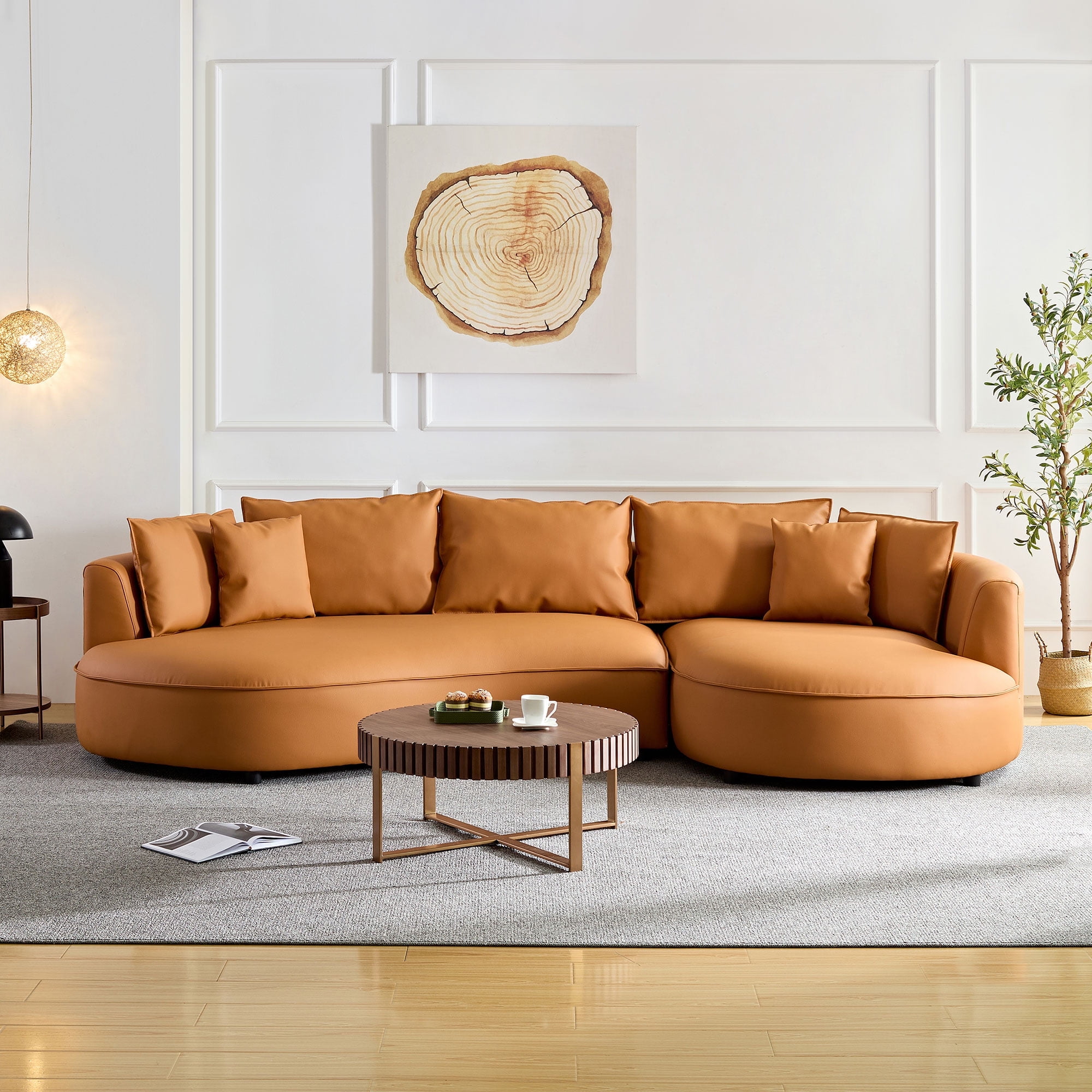 Kevinplus 5-Seat Modern Sectional curved Sofa Couch with Eco-leather for Living Room Apartment Office, Orange