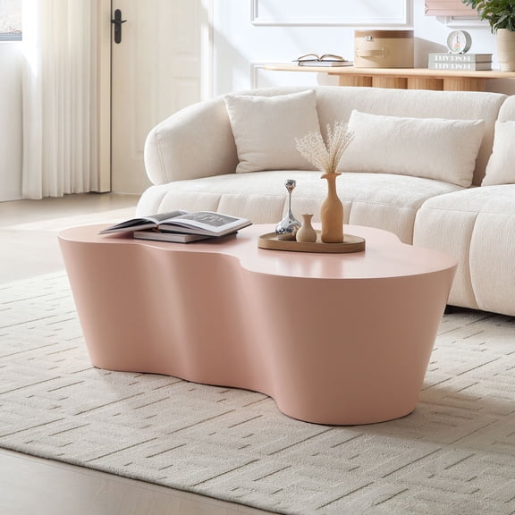 Kevinplus 50 Inch Unique Shape Coffee Table, Sturdy Fiberglass Tea Table for Living Room, No Need Assembly,Pink
