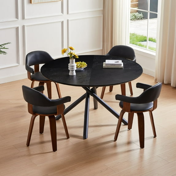 Kevinplus 53.14'' Round MDF Coffee Table End Table Short Leisure Tea Table Cross Legs Metal Base, Easy to Assemble,BLACK