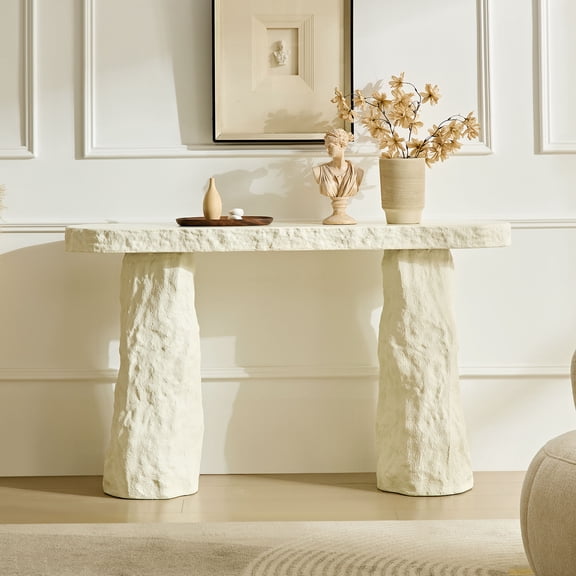 Kevinplus 54 Inch Modern Design Console Table, Imitation Stone Table,Fiberglass Entryway Table with Irregular Legs for Living Room,Hallway